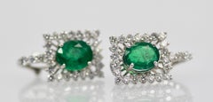 Oval Emerald Diamond and 18 Karat White Gold Earrings 5.83 Total Carat Weight