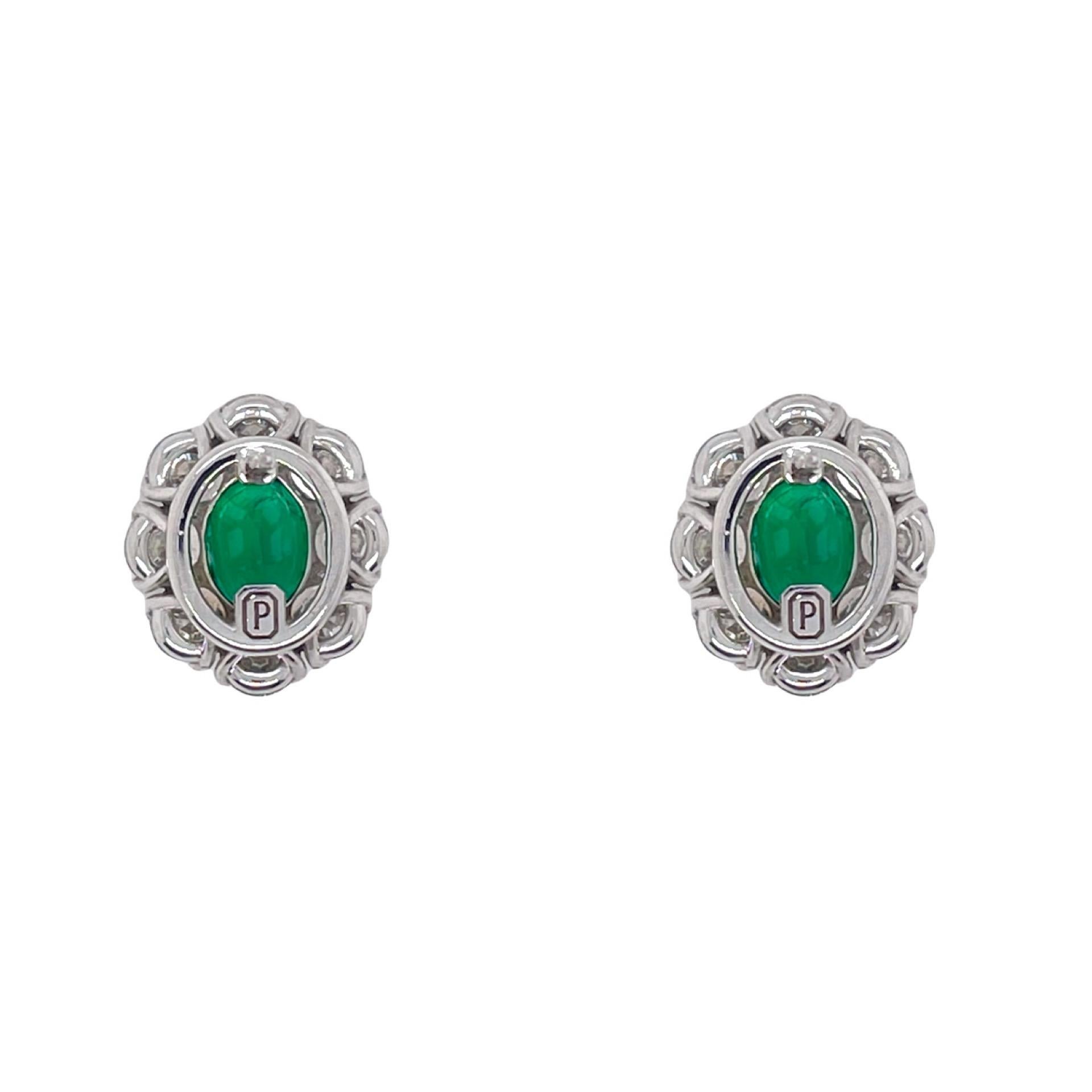 Contemporary Oval Emerald & Diamond Cluster Earring