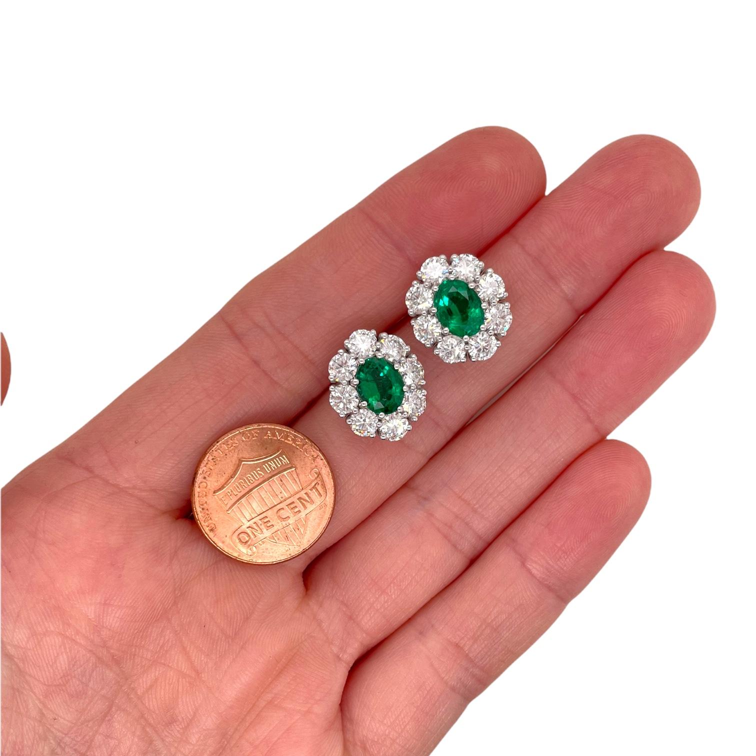 Oval Cut Oval Emerald & Diamond Cluster Earring