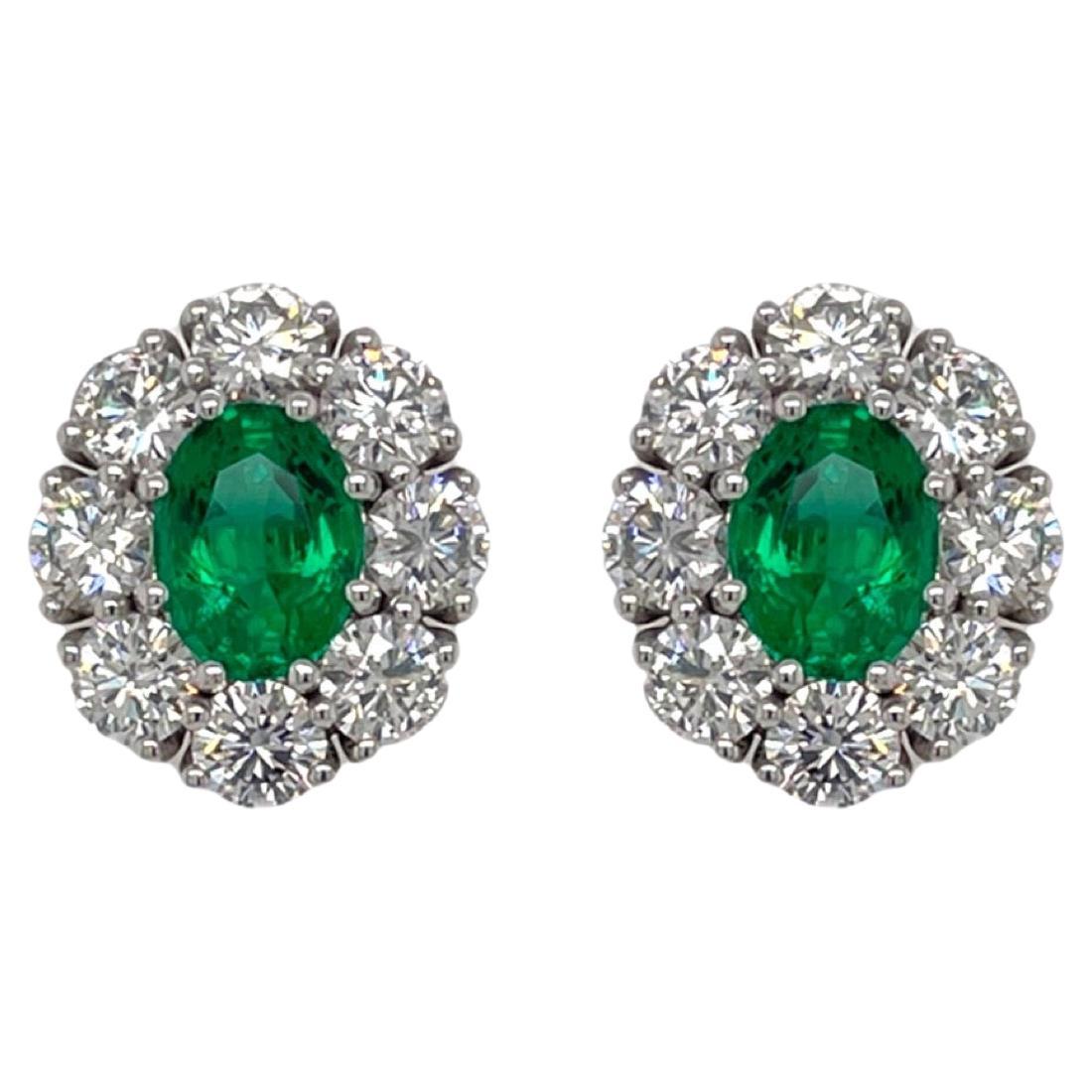 Oval Emerald & Diamond Cluster Earring