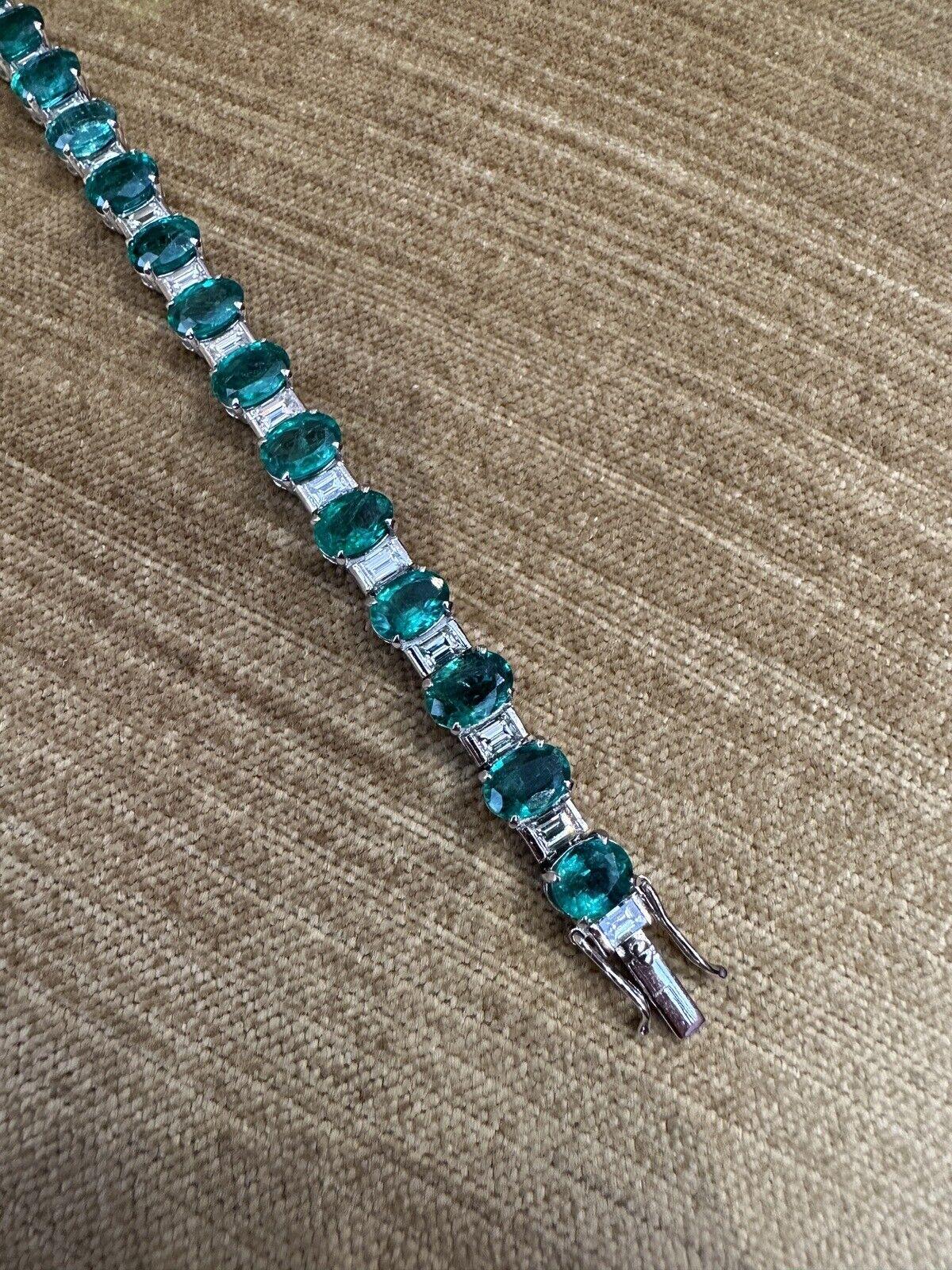 Oval Emerald & Diamond Line Bracelet 19.81 Carat Total Weight in 18k White Gold In Excellent Condition For Sale In La Jolla, CA