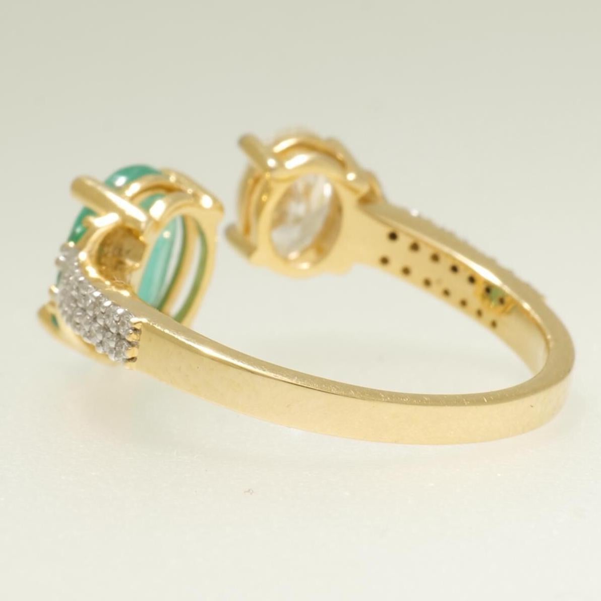 Oval Emerald Diamond Open Cuff  Ring in 14k Solid Gold (Certified) For Sale 2