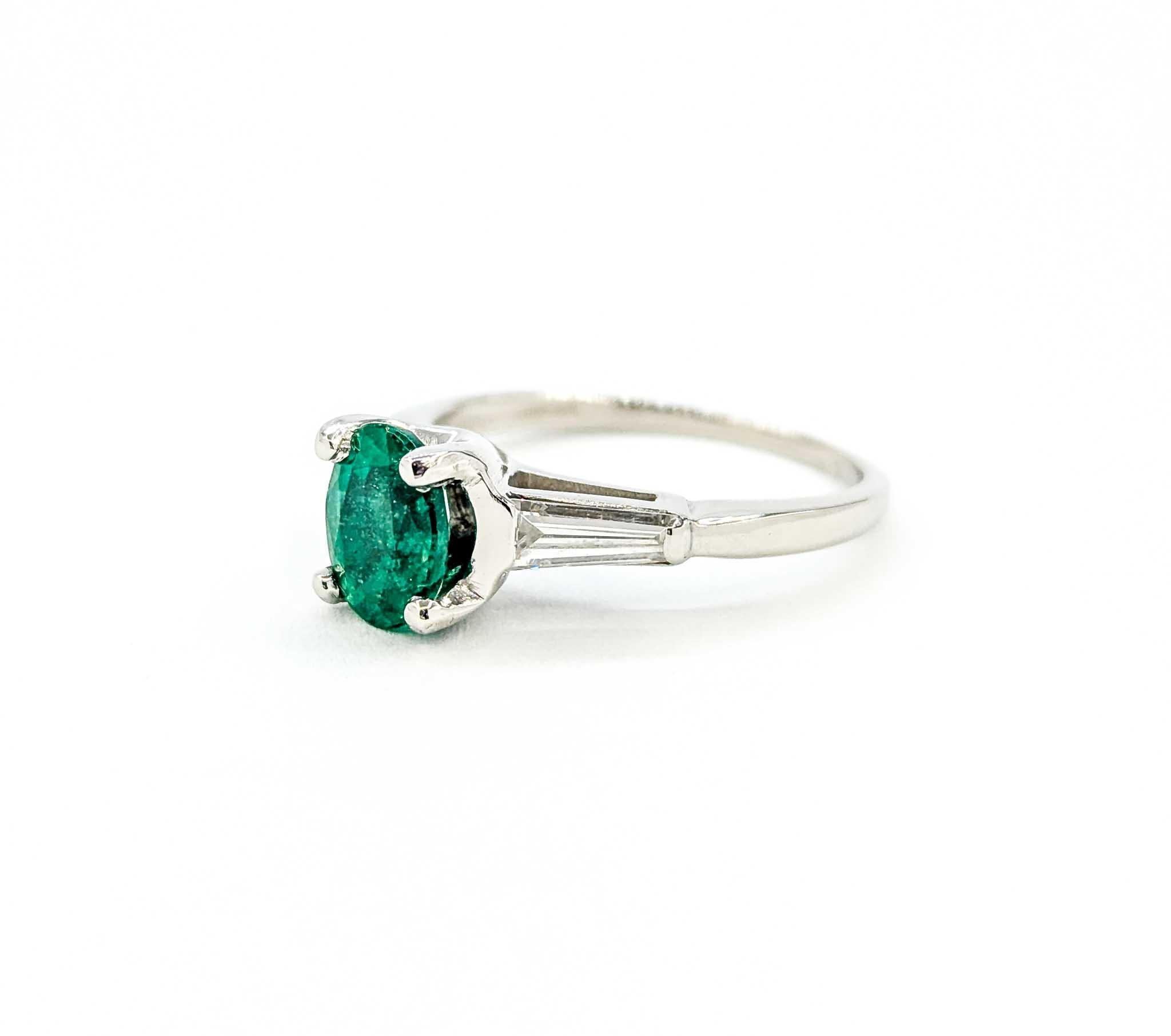 Oval Emerald & Diamond Ring in Platinum For Sale 4