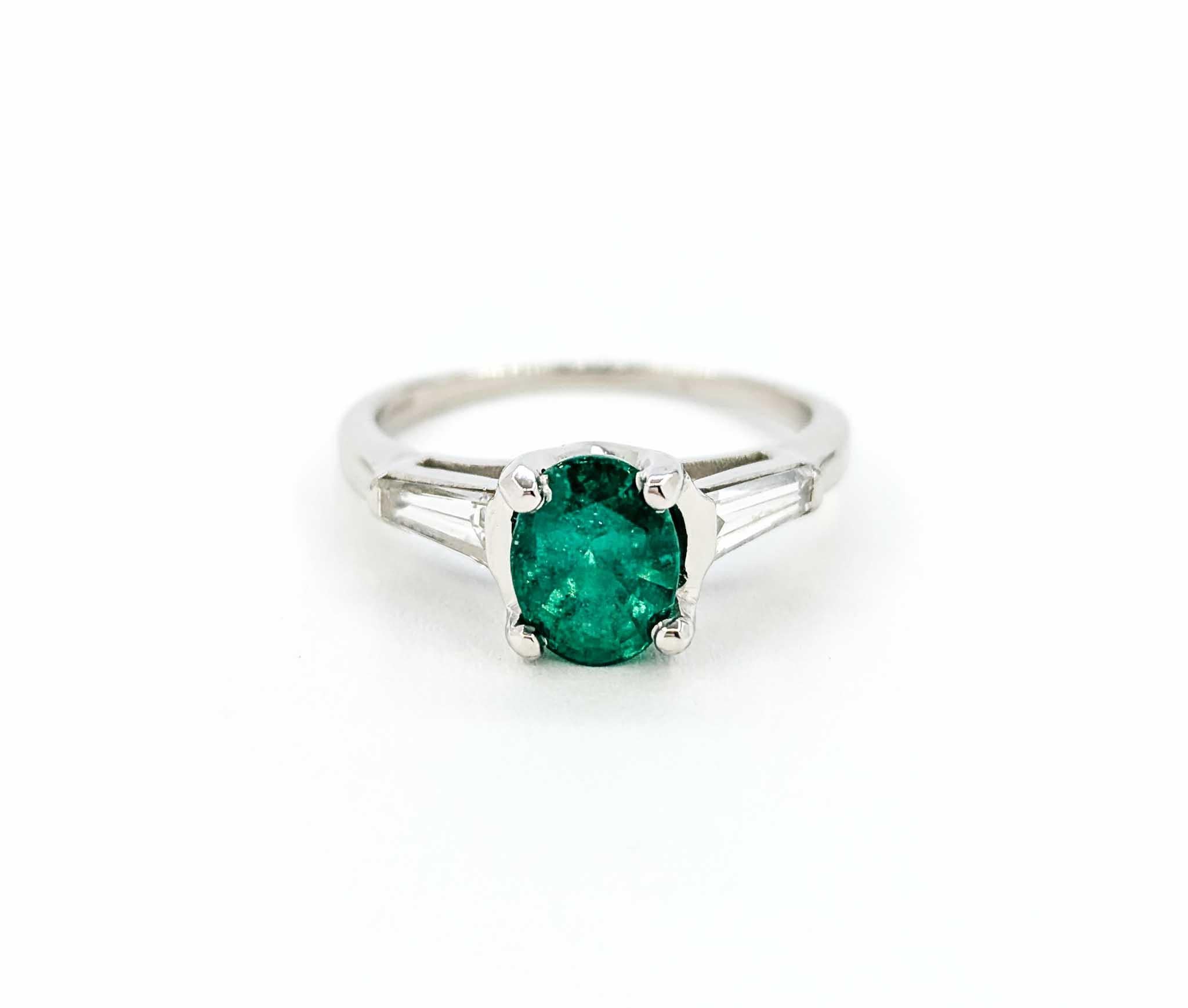 Oval Emerald & Diamond Ring in Platinum For Sale 5