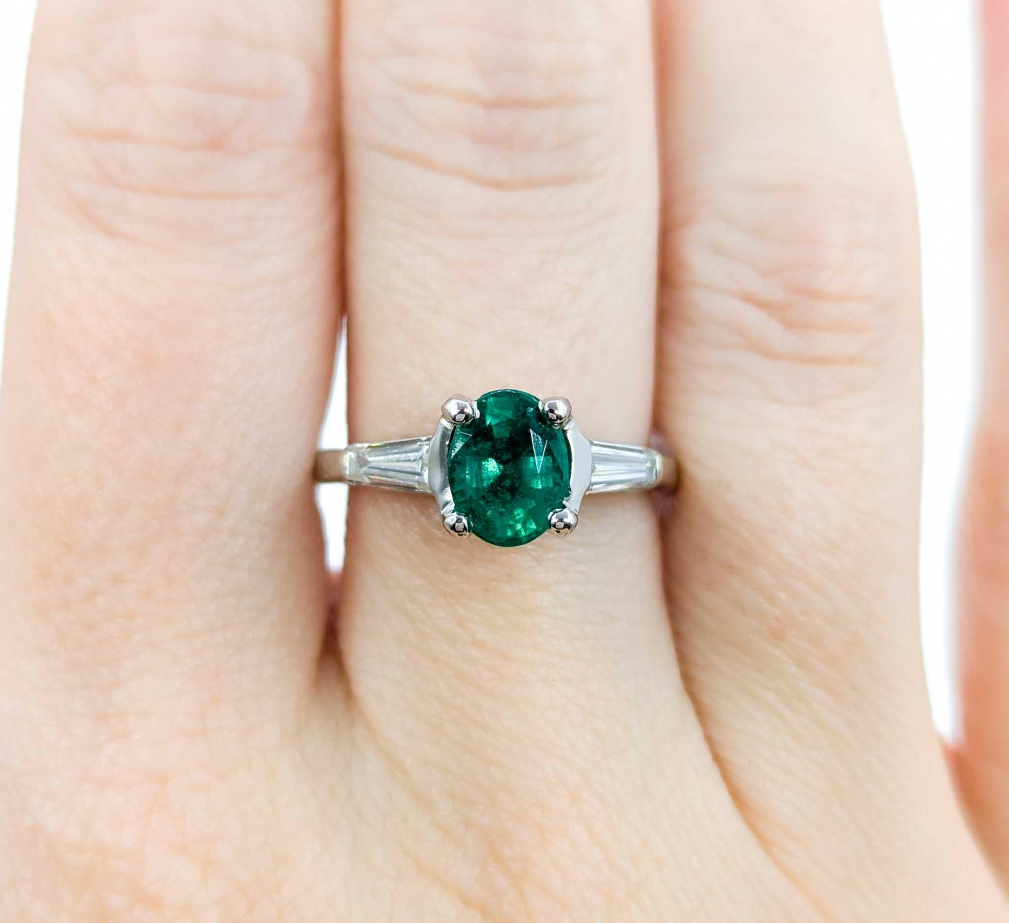Oval Cut Oval Emerald & Diamond Ring in Platinum For Sale