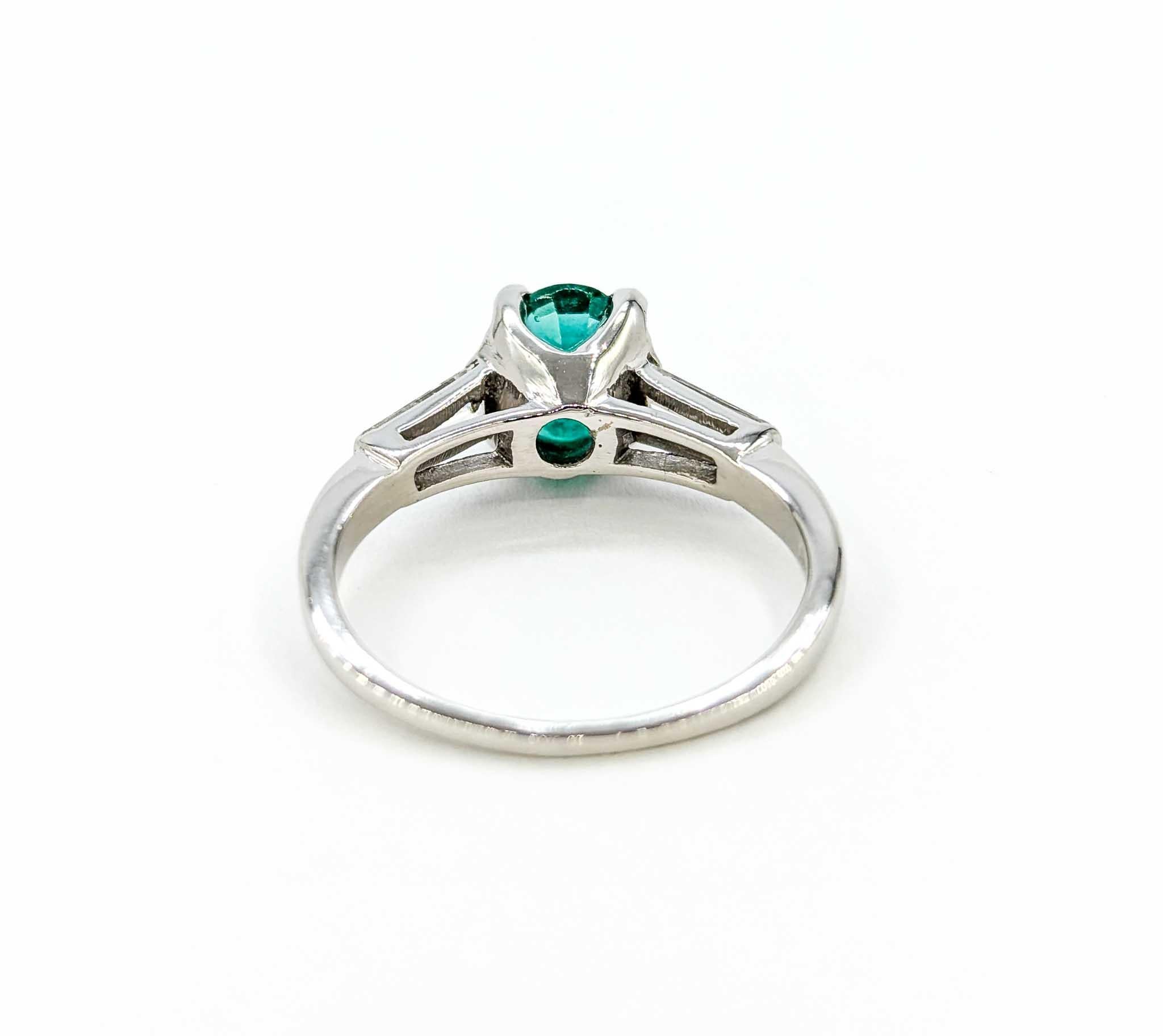 Oval Emerald & Diamond Ring in Platinum For Sale 1