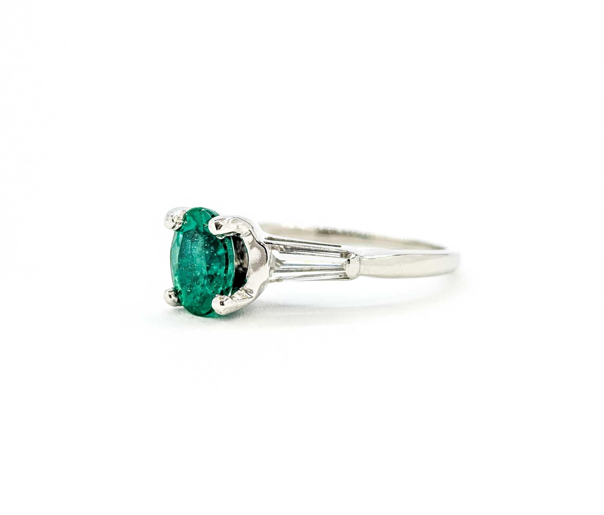 Oval Emerald & Diamond Ring in Platinum For Sale 3