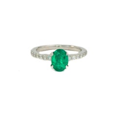 Oval Emerald Engagement Ring, White gold, Solitaire