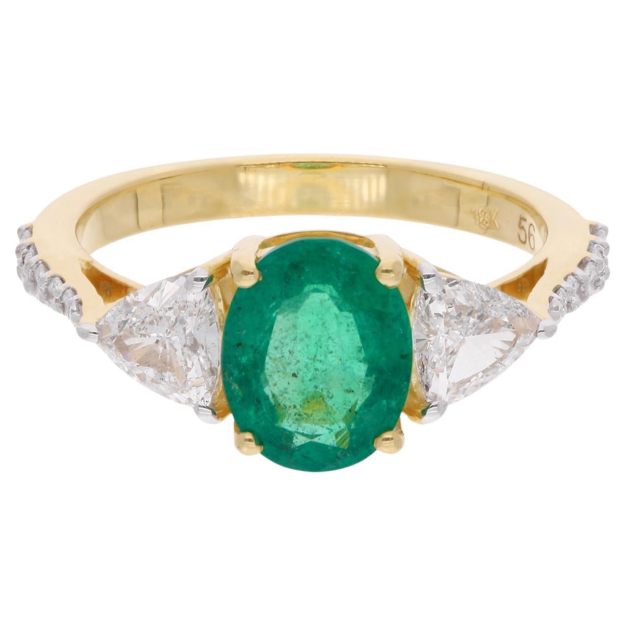 Bague en or jaune 18 carats avec diamants et émeraude ovale, faite à la main, bijouterie d
art