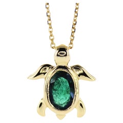 Vintage Oval Emerald & Gold SeaTurtle Pendant