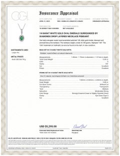 Oval Emerald Halo Diamond Gold Pendant with Diamond Bail Layered Necklace