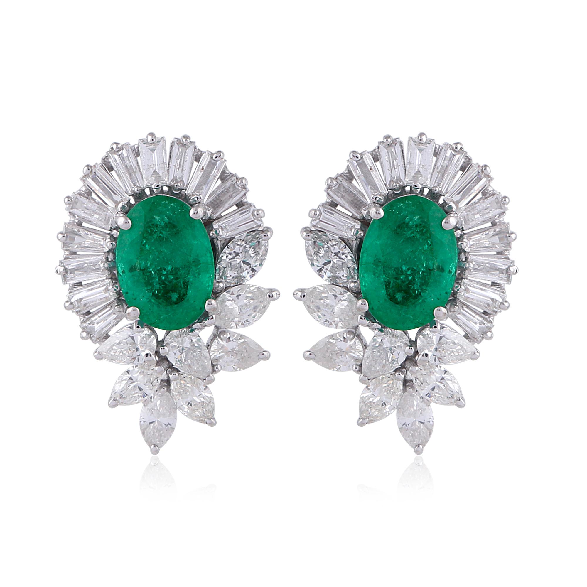 Item Code :- SEE-1016
Gross Wet :- 4.39 gm
18k Gold Wet :- 3.80 gm
Diamond Wet :- 1.50 ct ( SI Clarity & HI Color )
Emerald Wet :- 1.44 ct 
Earrings Size :- 17.44x11.70 mm approx.

Engagement Gift, Bridal Shower Gift, Women Gift, Gift for Mom, Gift