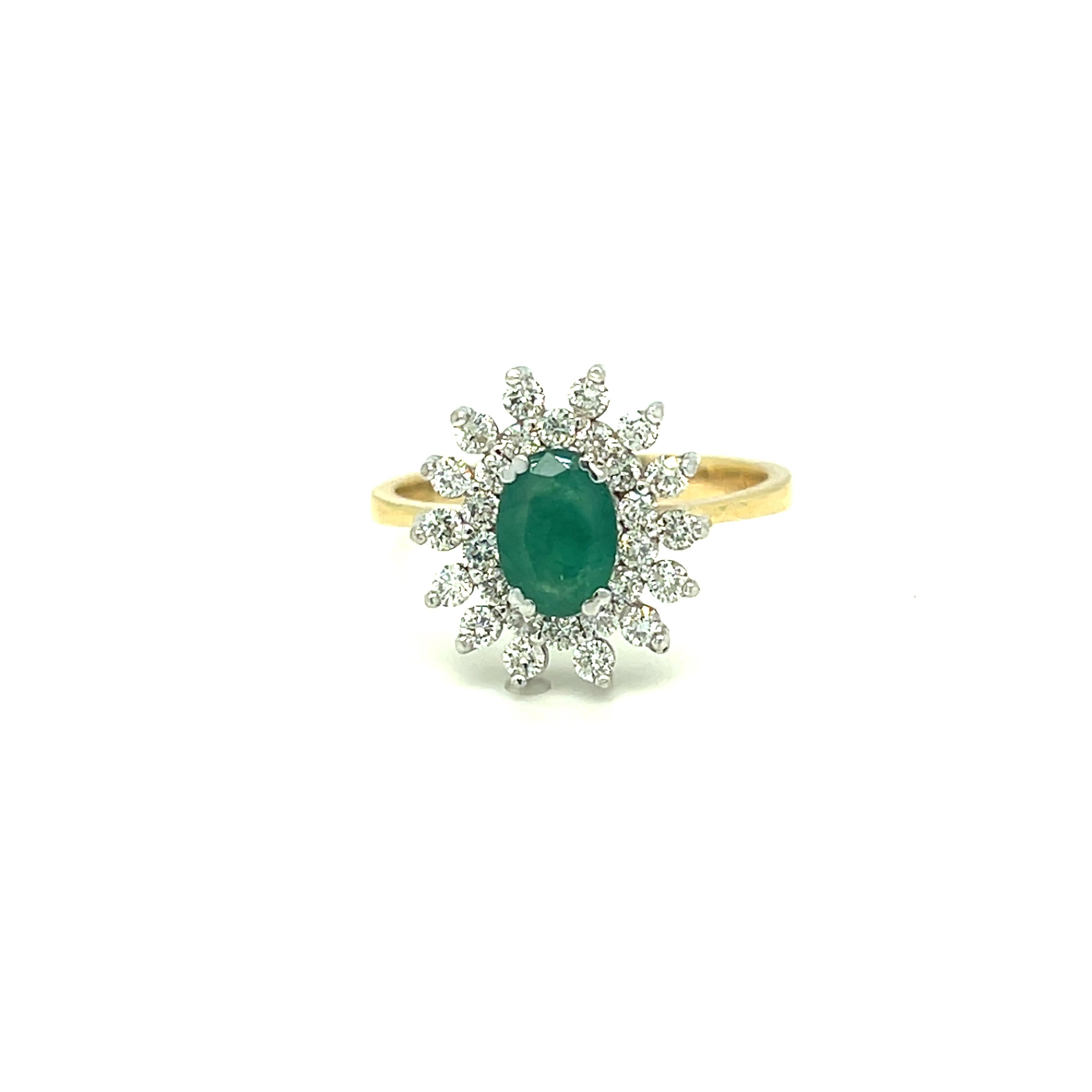 Oval Emerald in Double Halo Diamond Ring 14k Gold For Sale 5