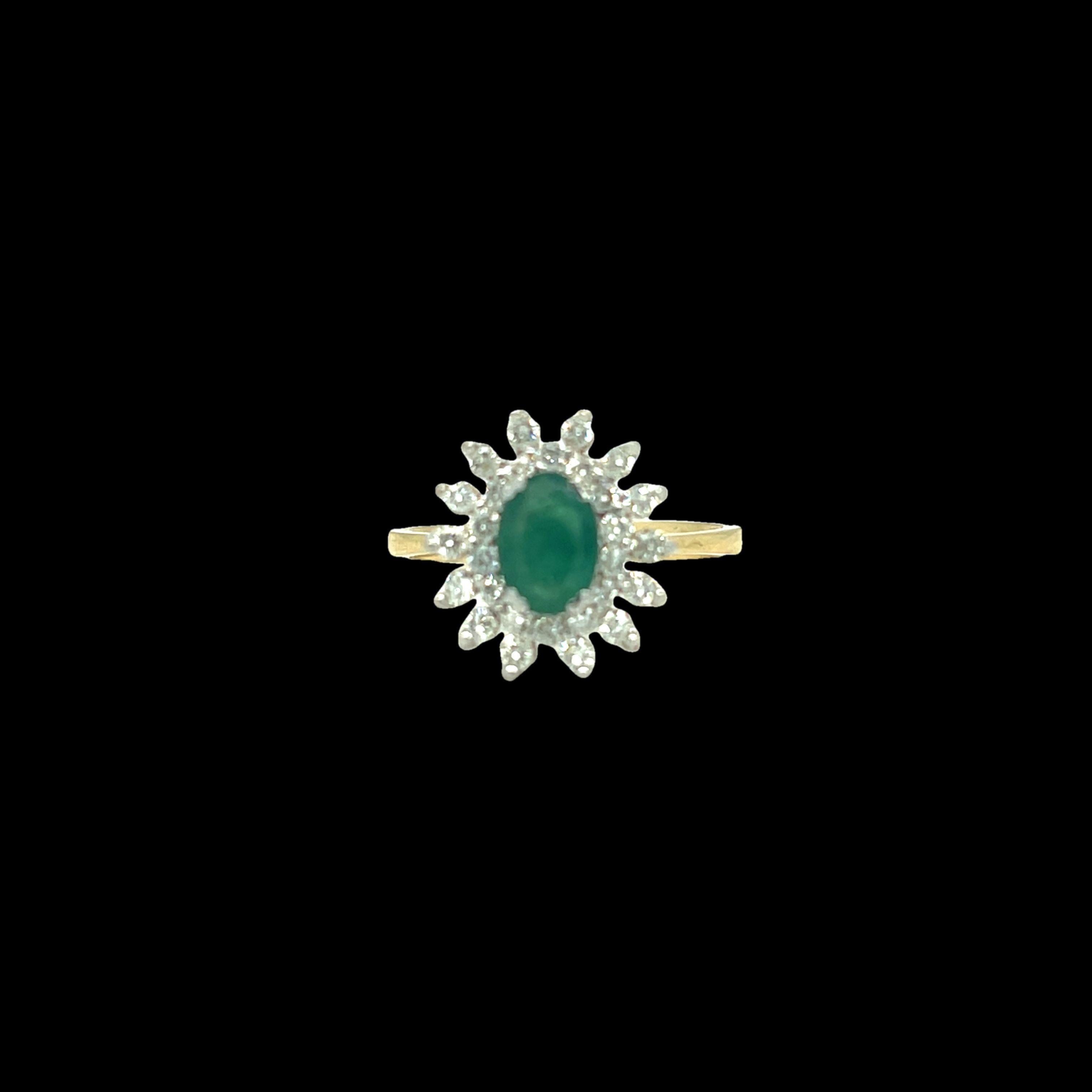 Oval Emerald in Double Halo Diamond Ring 14k Gold For Sale 6
