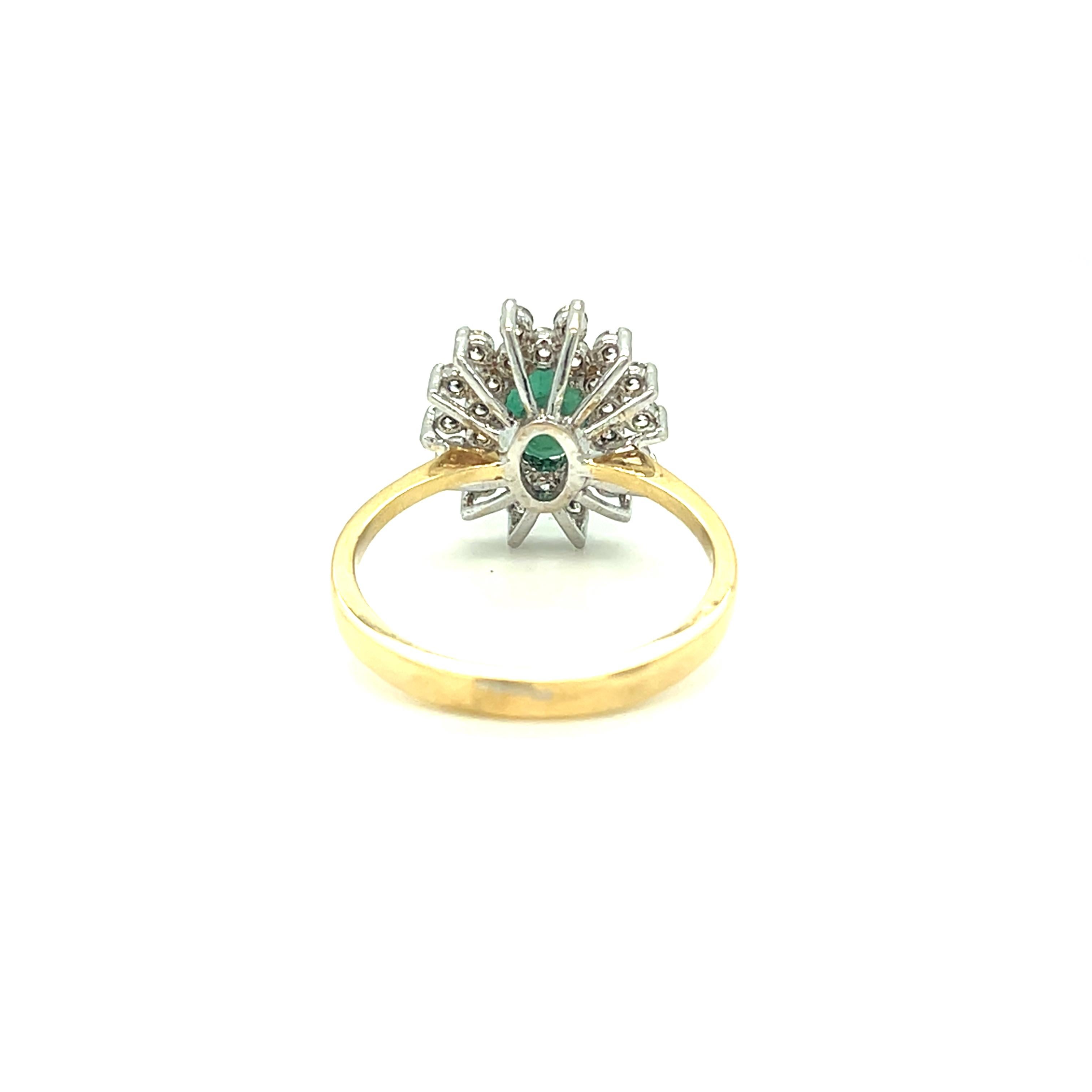 Edwardian Oval Emerald in Double Halo Diamond Ring 14k Gold For Sale