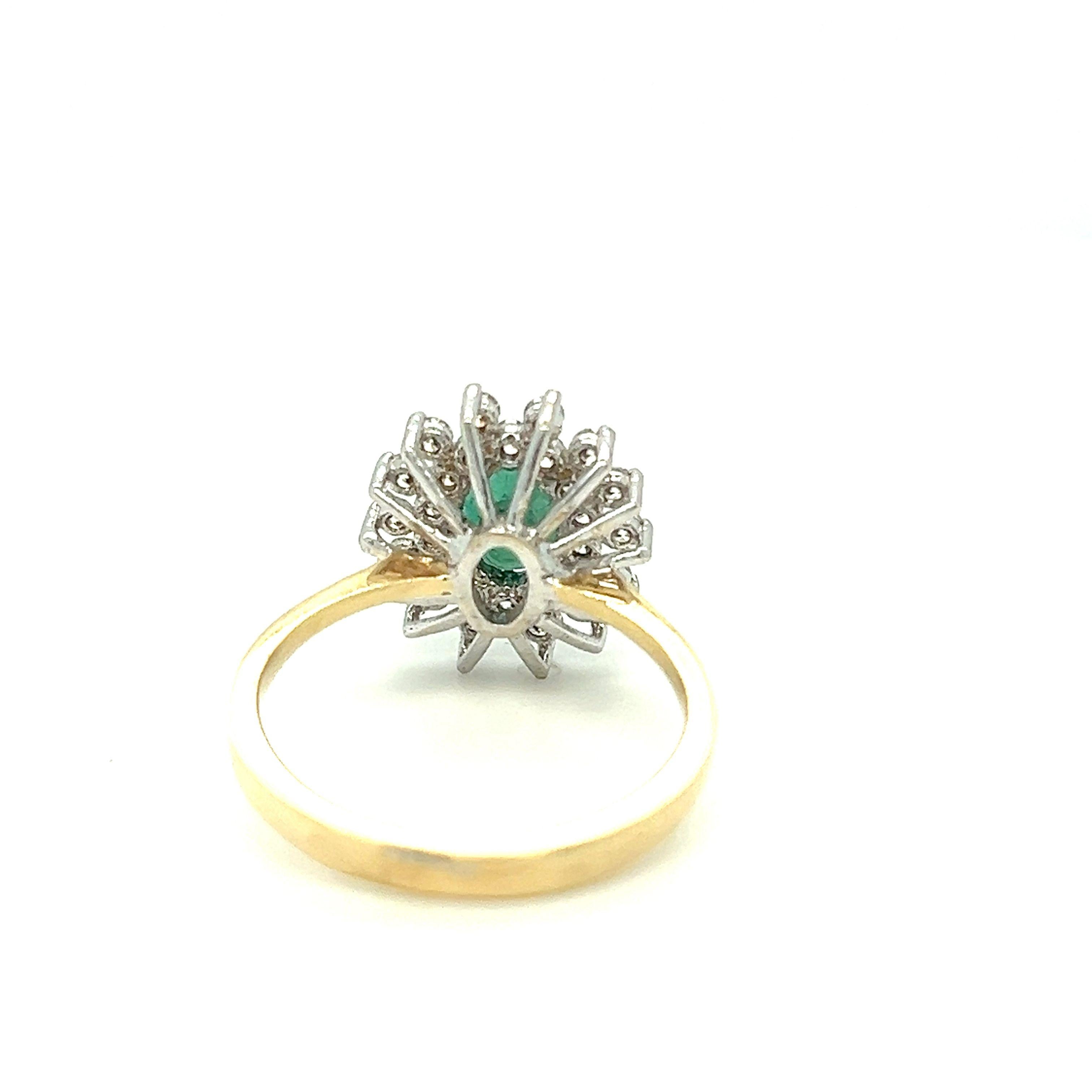 Oval Emerald in Double Halo Diamond Ring 14k Gold For Sale 3