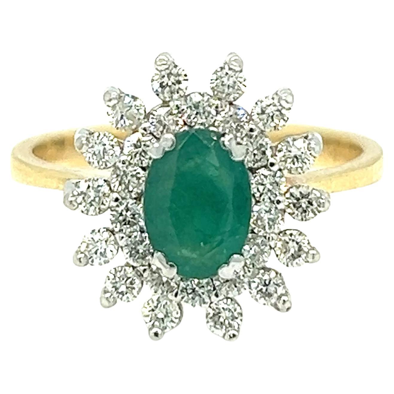 Oval Emerald in Double Halo Diamond Ring 14k Gold