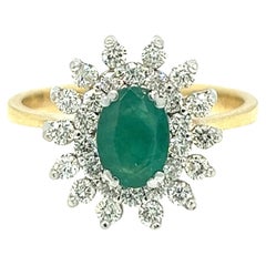 Oval Emerald in Double Halo Diamond Ring 14k Gold