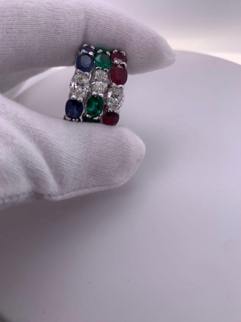 Oval Emerald, Ruby, Sapphire and Diamond Set of 3 Rings in Platinum For Sale 1