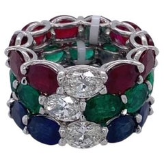 Oval Emerald, Ruby, Sapphire and Diamond Set of 3 Rings in Platinum
