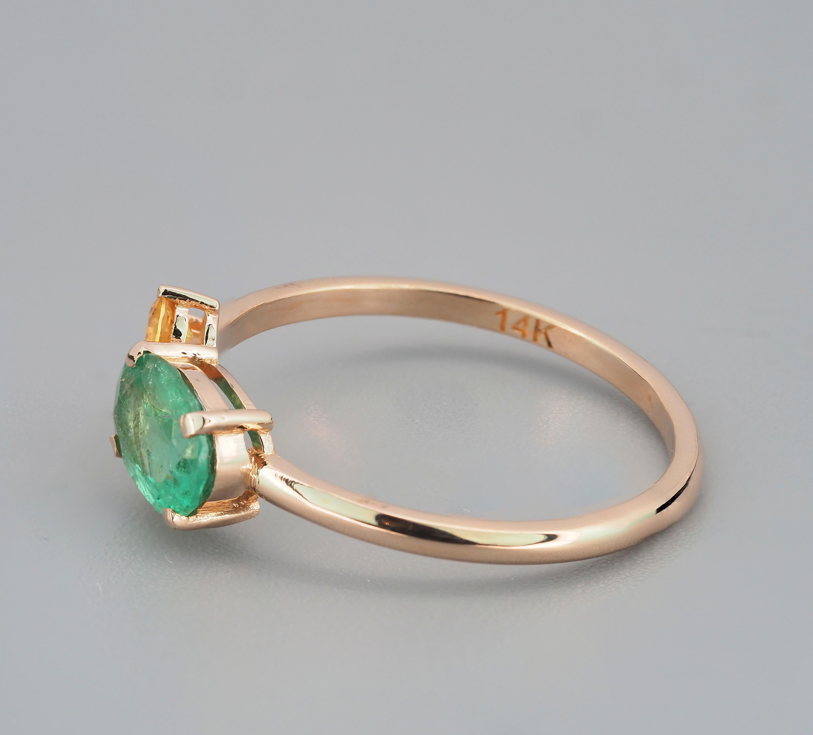 Oval emerald, sapphire and diamonds 14k gold ring.  In New Condition For Sale In Istanbul, TR