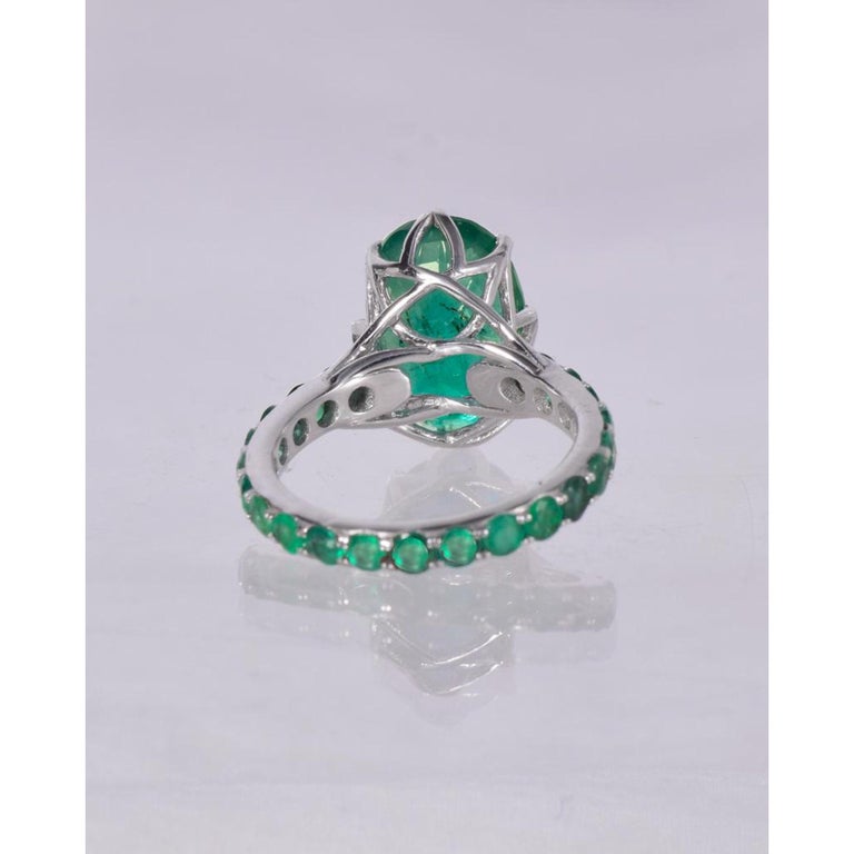 Customizable Oval Emerald Statement Ring, Full Eternity Natural Emerald