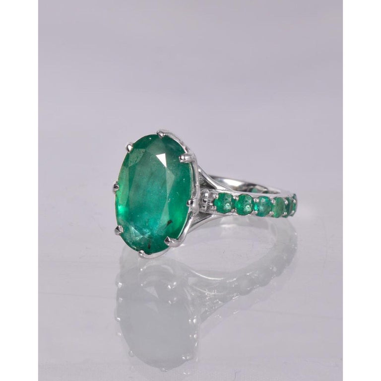 Customizable Oval Emerald Statement Ring, Full Eternity Natural Emerald