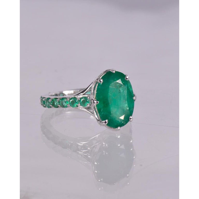 Customizable Oval Emerald Statement Ring, Natural Emerald Engagement
