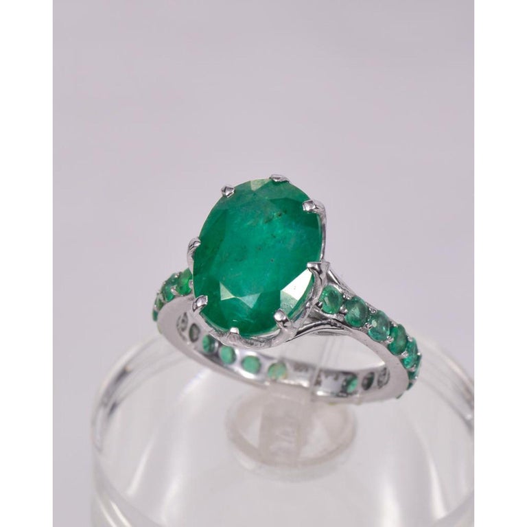 Customizable Oval Emerald Statement Ring, Natural Emerald Engagement