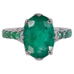 Certified 4.35 CT Emerald Antique Full Eternity Emerald Accents Bridal Band Ring