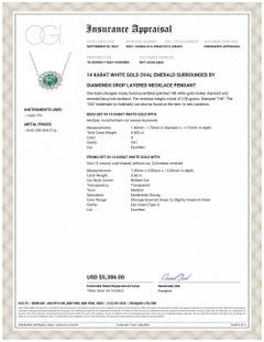 Oval Emerald Surrounded by Diamonds White Gold Drop Layered Necklace Pendant
