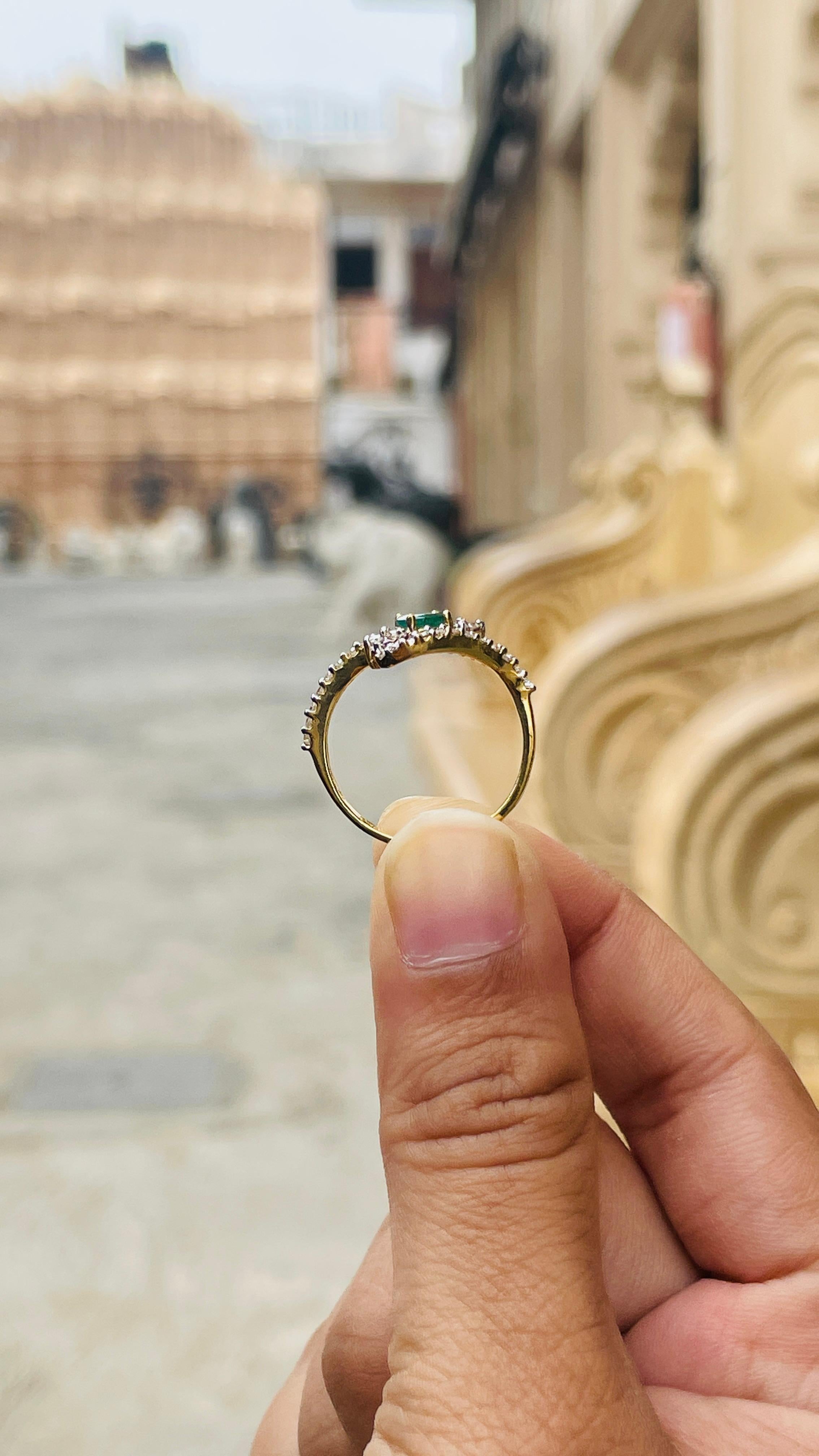 For Sale:  Oval Emerald Wedding Ring with Diamonds for Her in 18k Solid Yellow Gold 10
