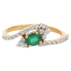 Oval Emerald Wedding Ring with Diamonds for Her in 18k Solid Yellow Gold