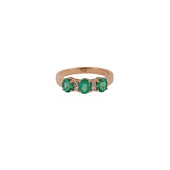 Oval Emeralds 0.94 Carat & Diamonds Ring Set in 18k Yellow Gold