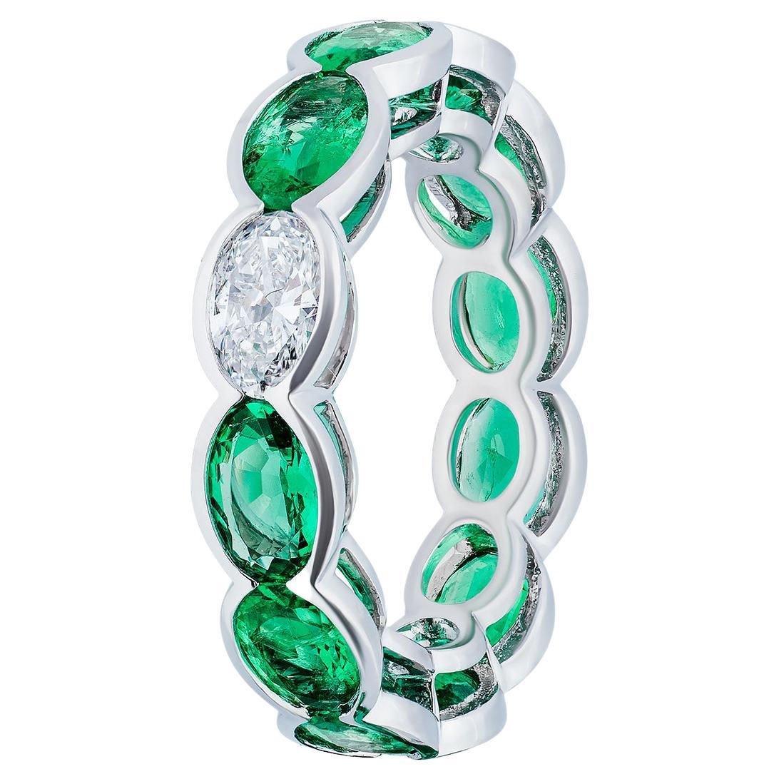5.14 Carat Oval Emeralds and Diamond East West Eternity Band Ring For Sale