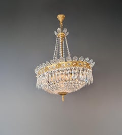Oval Empire Style Crystal Chandelier Brass Neoclassical Light Restored Antique