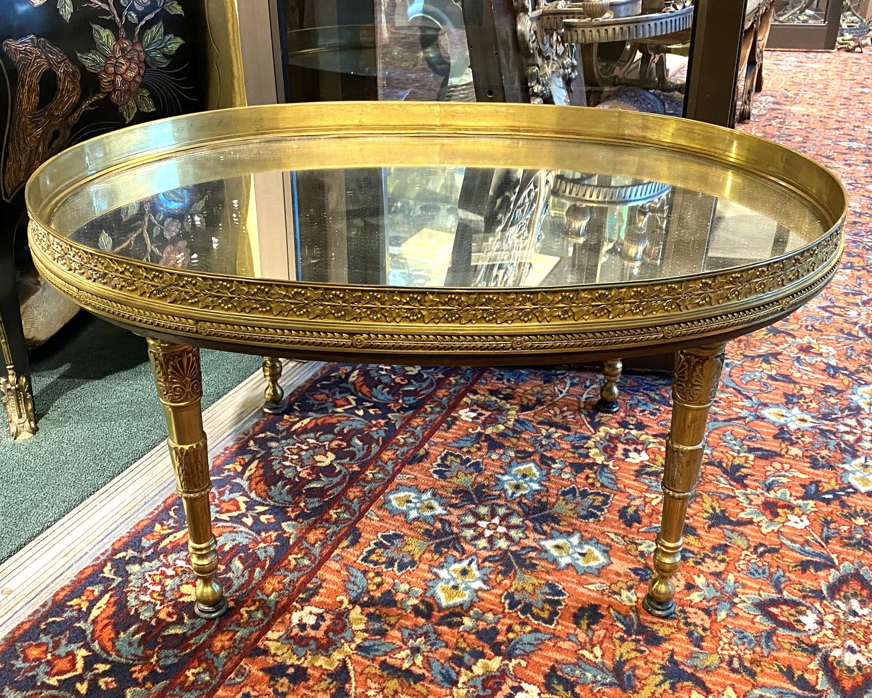Gilt Oval Empire Style Mirrored Bronze Coffee Table