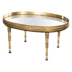 Antique Oval Empire Style Mirrored Bronze Coffee Table