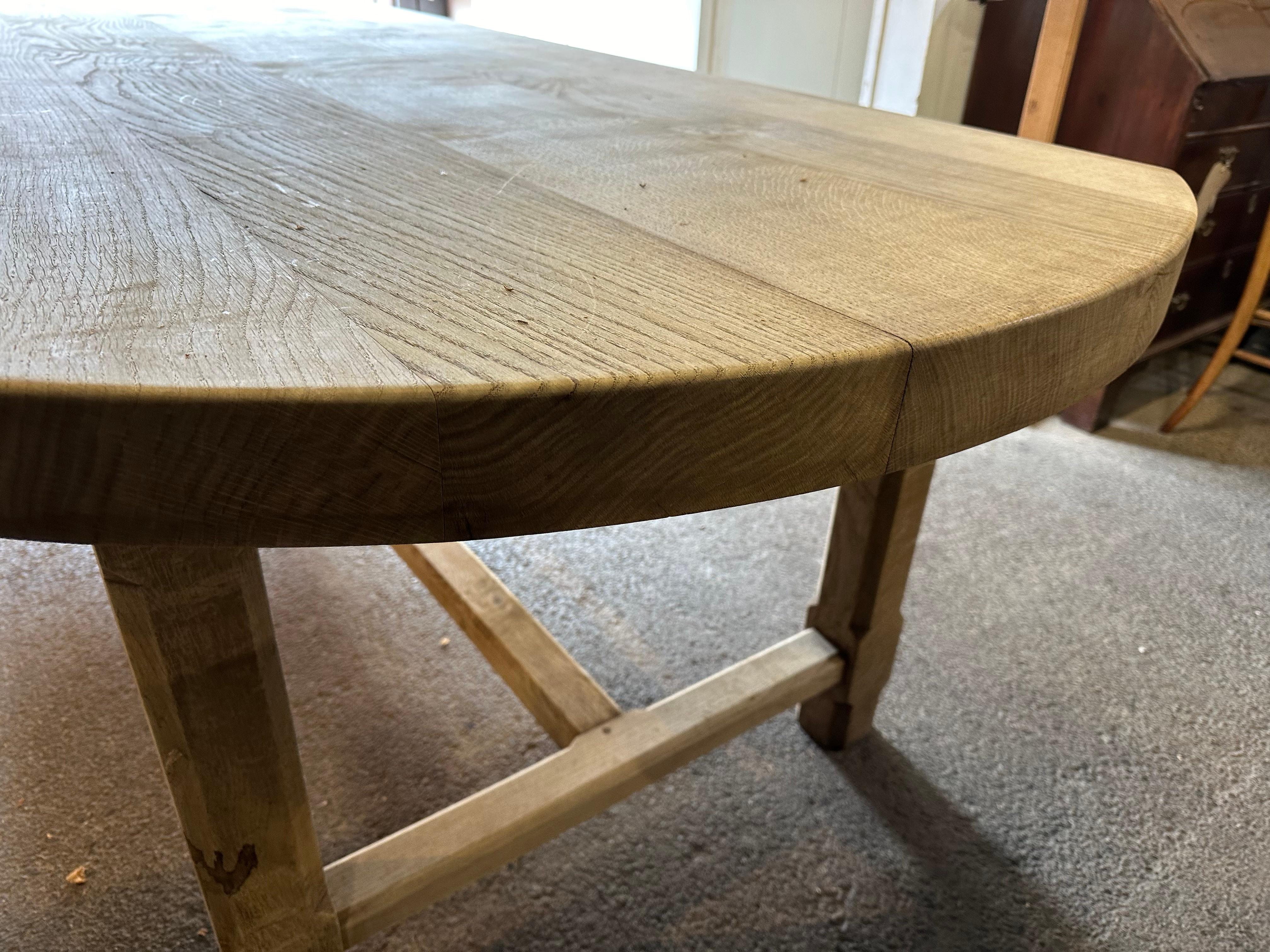French Oval Ended Pale Bleached Oak Refectory Dining Table For Sale