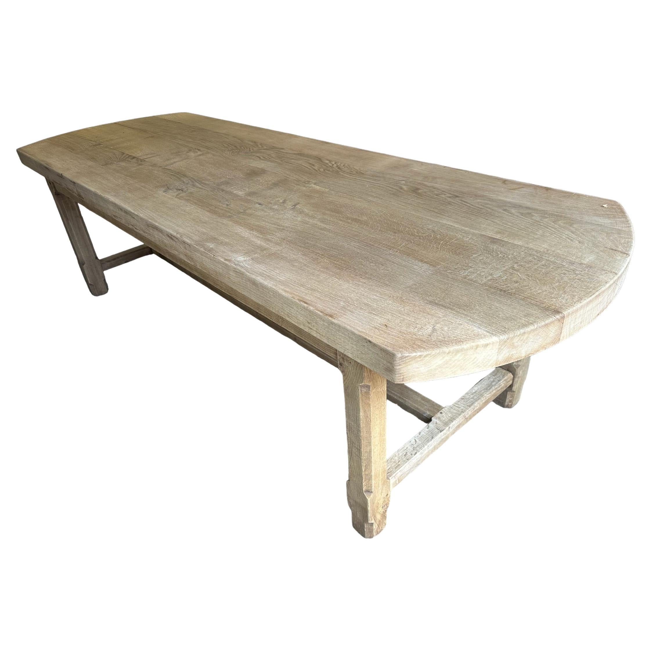 Oval Ended Pale Bleached Oak Refectory Dining Table For Sale