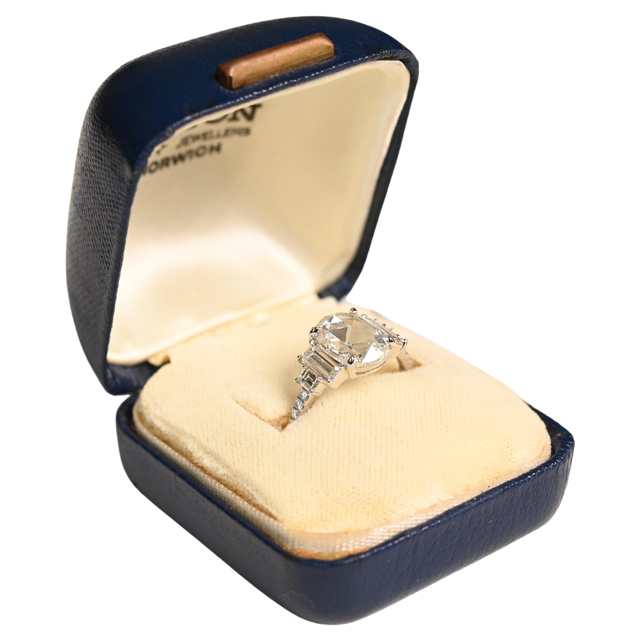 2 Carat Rose Cut Engagement Ring. GIA Diamond Stone Accent Ring Platinum I VVS2