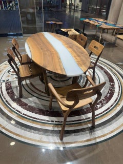 Oval Epoxy Resin Dining Table - Live Edge Wood Table - Gray Epoxy Table