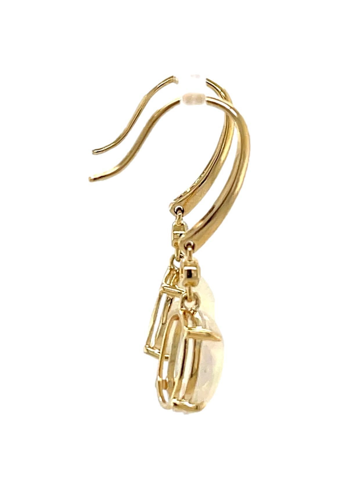 Women's Oval Ethiopian Opal and Diamond Dangling Hoop Earrings in 14KY Gold  For Sale