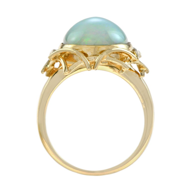 Oval Ethiopian Opal Bird Nest Design Cocktail 18K Yellow Gold Ring