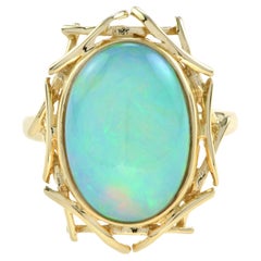 Oval Ethiopian Opal Bird Nest Design Cocktail 18K Yellow Gold Ring