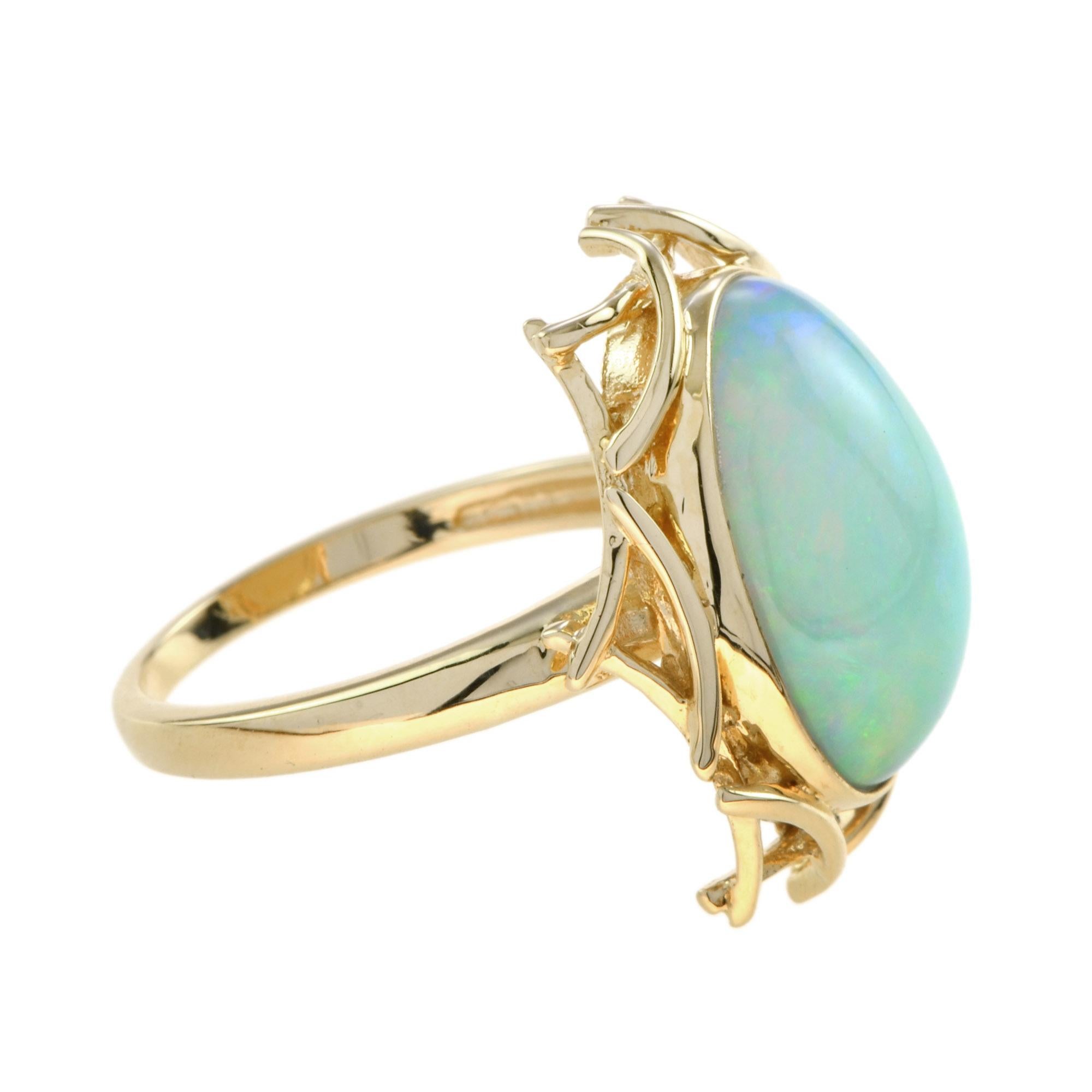 Oval Cut Oval Ethiopian Opal Bird Nest Design Cocktail Ring in 18K Yellow Gold For Sale