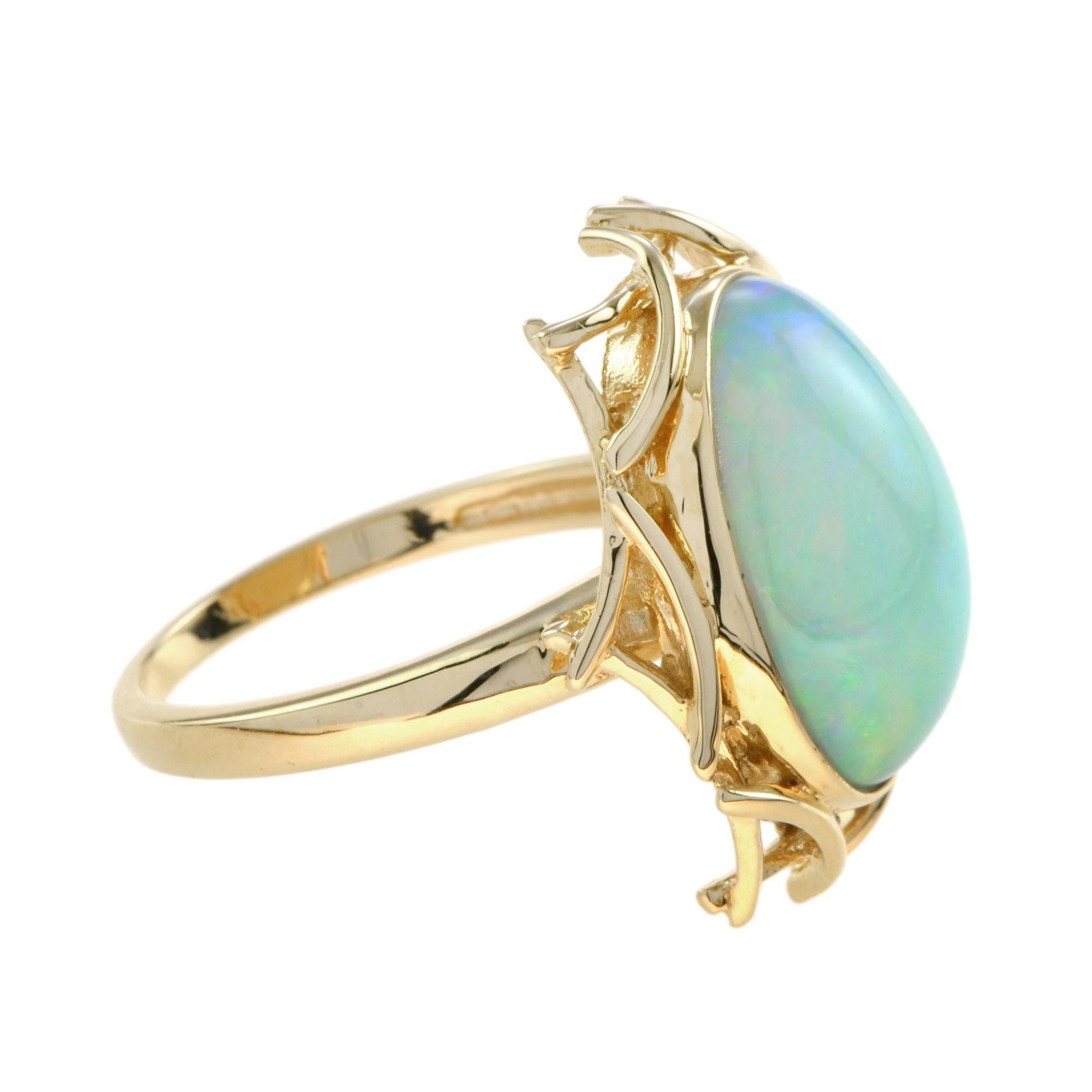 Oval Cut Oval Ethiopian Opal Bird Nest Design Cocktail Ring in 18K Yellow Gold
