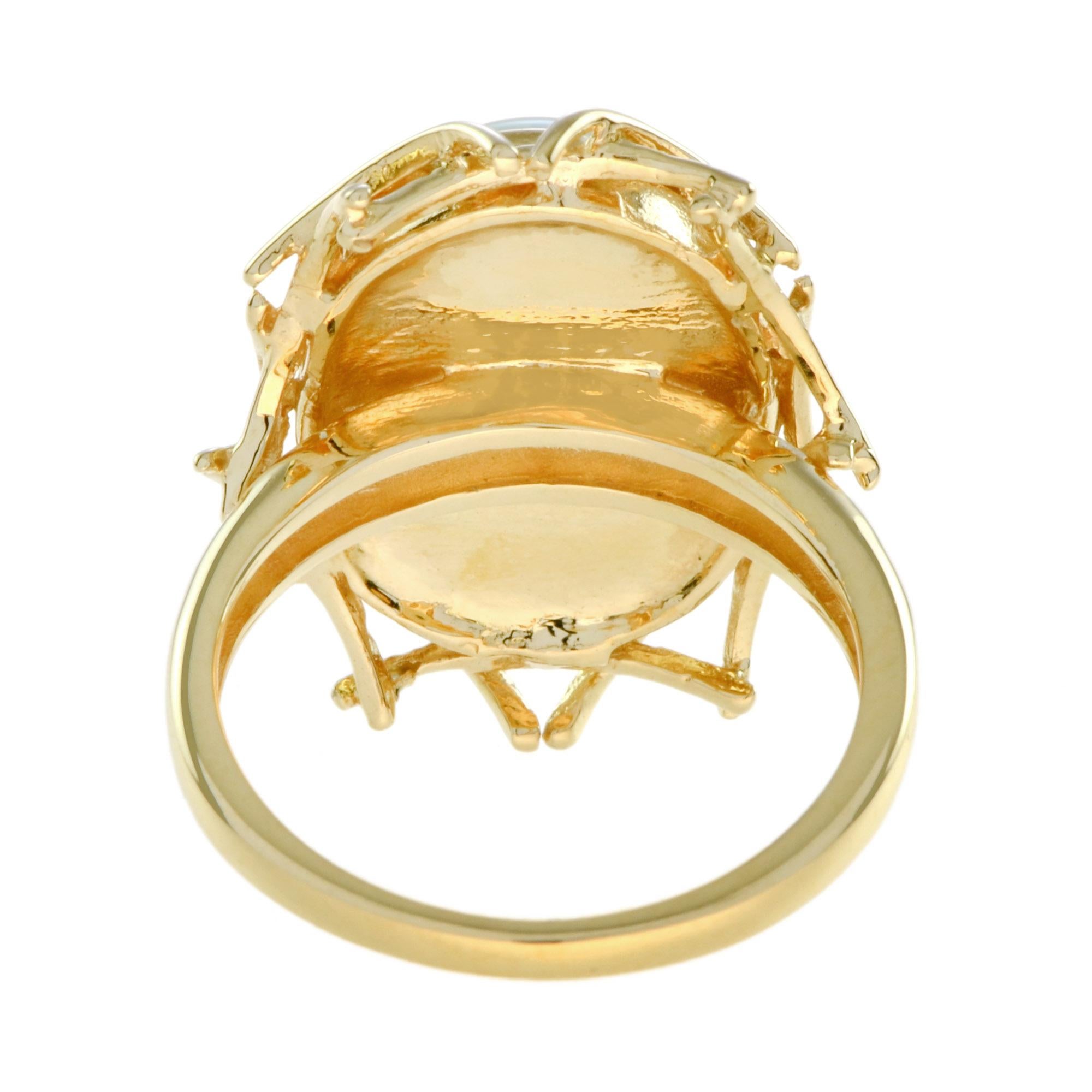 Oval Ethiopian Opal Bird Nest Design Cocktail Ring in 18K Yellow Gold In New Condition In Bangkok, TH