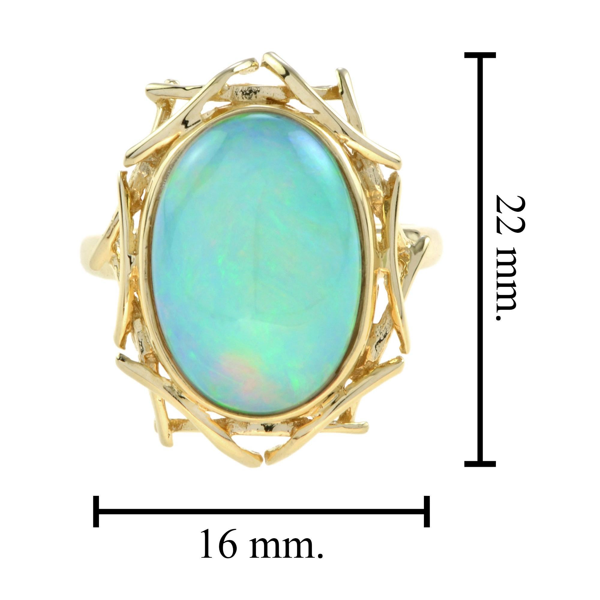 Oval Ethiopian Opal Bird Nest Design Cocktail Ring in 18K Yellow Gold For Sale 1