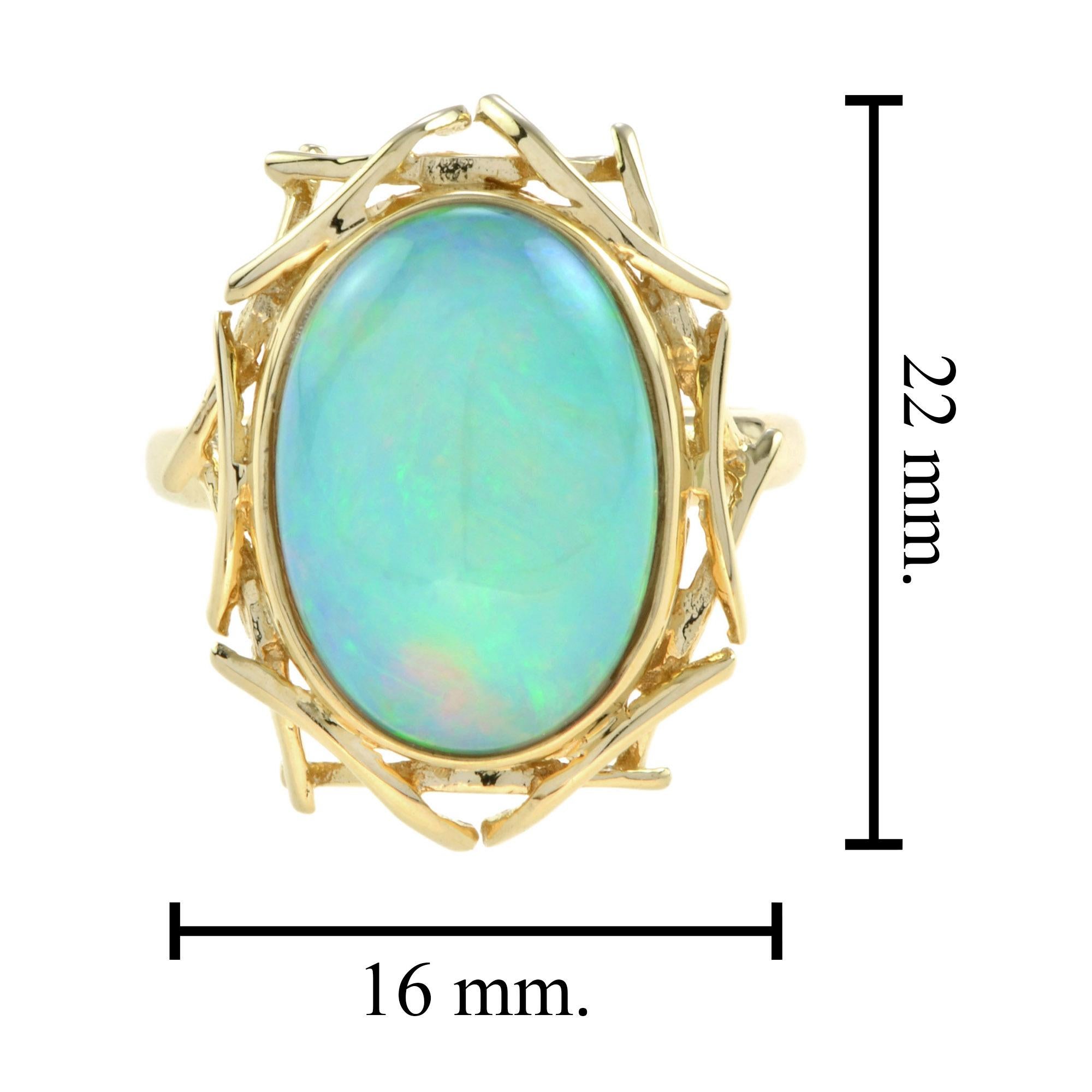 Oval Ethiopian Opal Bird Nest Design Cocktail Ring in 18K Yellow Gold 1